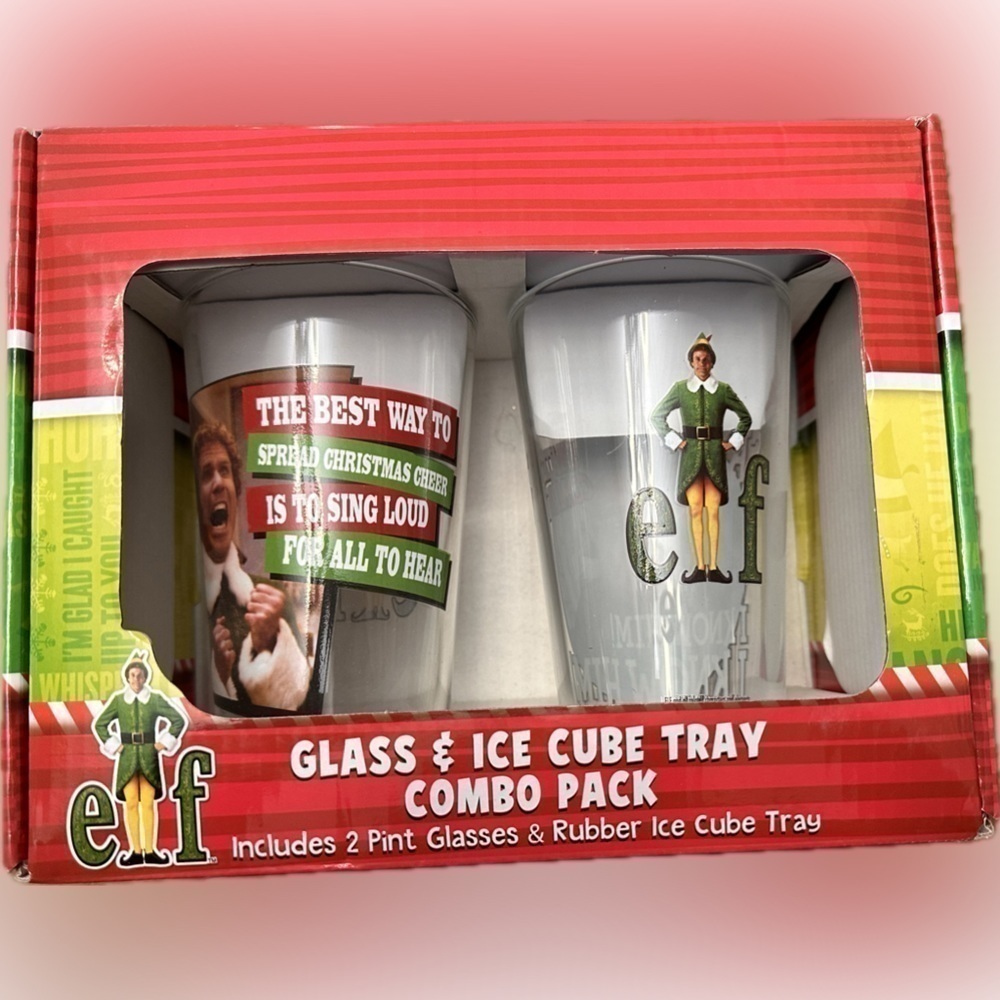 Elf Glass and Ice Cube tray Combo Pack 🌲 Holiday Gift 🎁